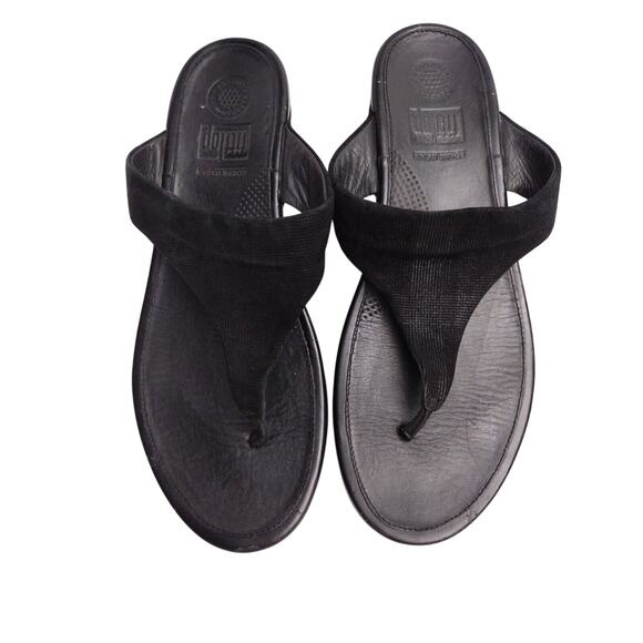 FitFlop Banda Crystal Sandals – Women’s Size 11 – Black Snake-Embossed Suede - Picture 1 of 5